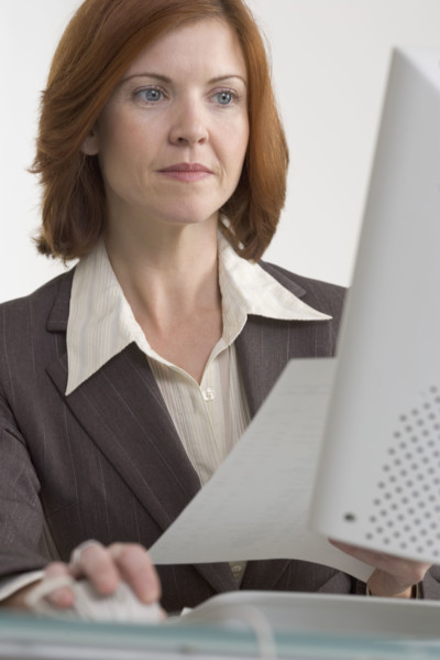 Businesswoman working on computer.