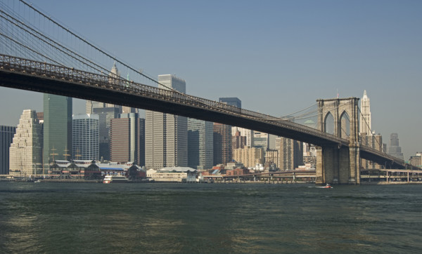 Lower New York and Brooklyn Bridge New York NY.