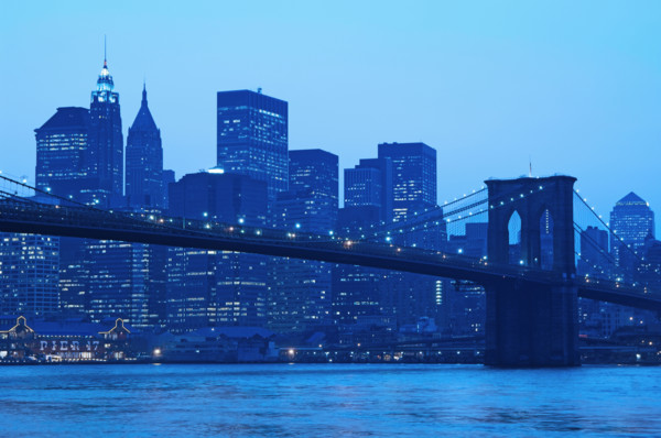 Lower New York and Brooklyn Bridge New York NY.