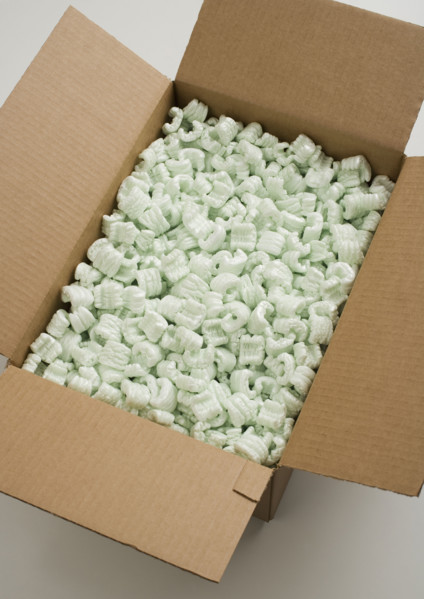 Closeup of a box full of Styrofoam.