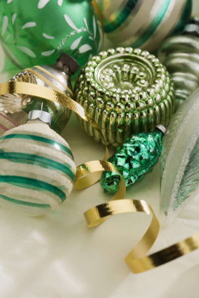A group of Christmas ornanaments.