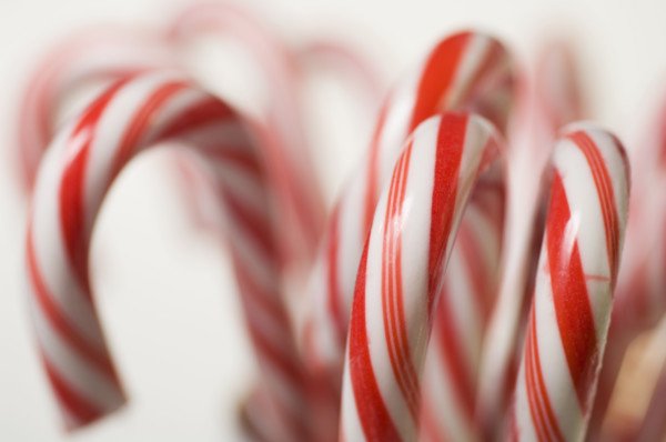 Closeup of candy canes.