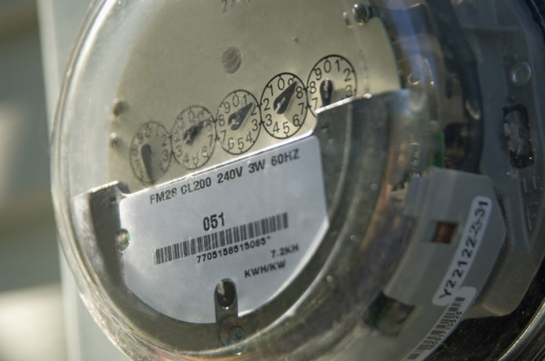 Closeup of a home electric meter.