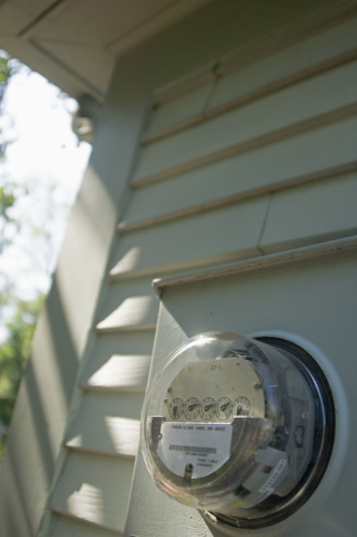 Closeup of a home electric meter.