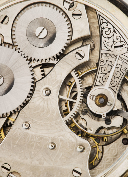 Close up of watch mechanism.