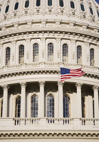 Close up of dome of the Capitol Building  Washington DC USA.