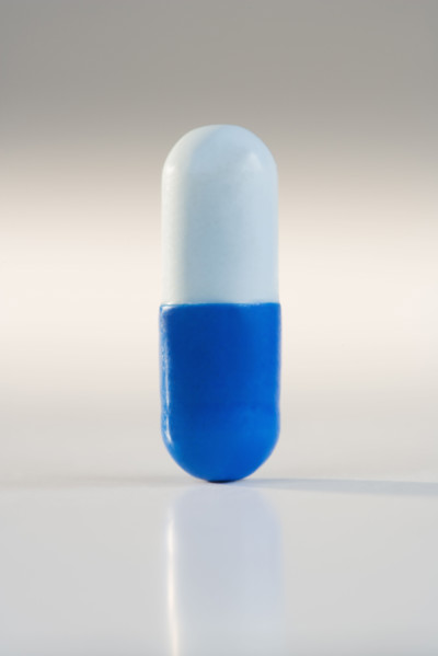 Close up of two tone pill.