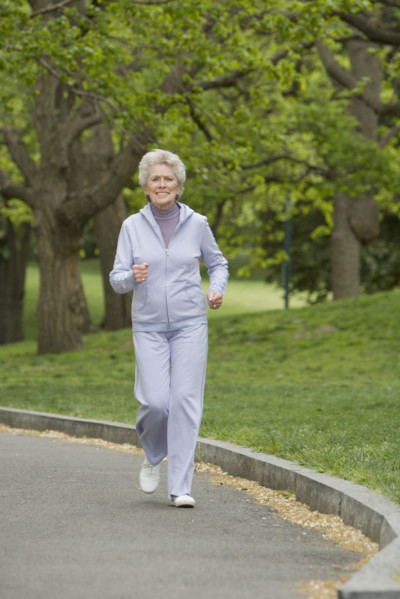 Senior woman power walking.