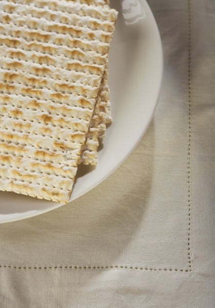 Close up of plate of Matzah.