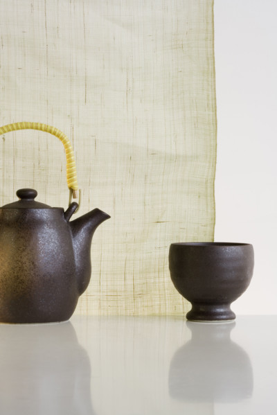 Close up of teapot and cup.