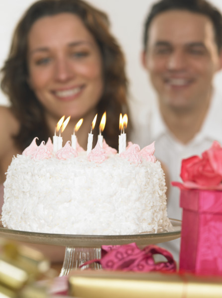 Couple celebrating her birthday.