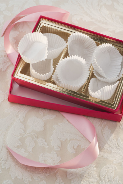 Still life of empty box of chocolates.