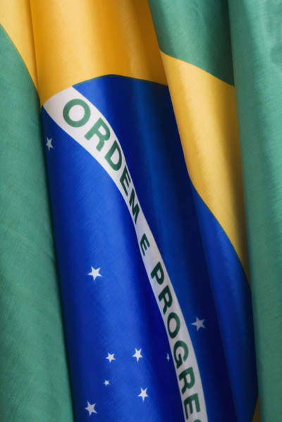 Close up of flag of Brazil.