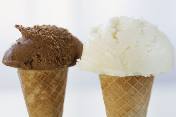 Close up of ice cream cones.