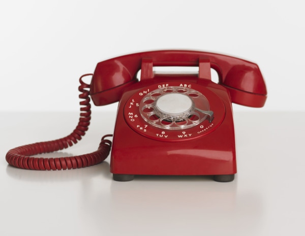 Close up studio shot of rotary telephone.