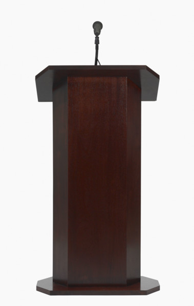 Studio shot of podium with microphone.