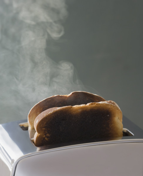 Toast burning in toaster.