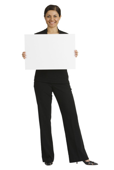 Indian businesswoman holding blank sign.