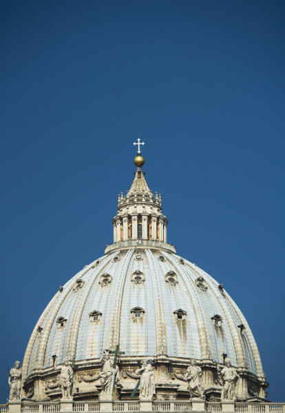 Close up of dome of St. Peter’s Basilica, Vatican City, Italy.