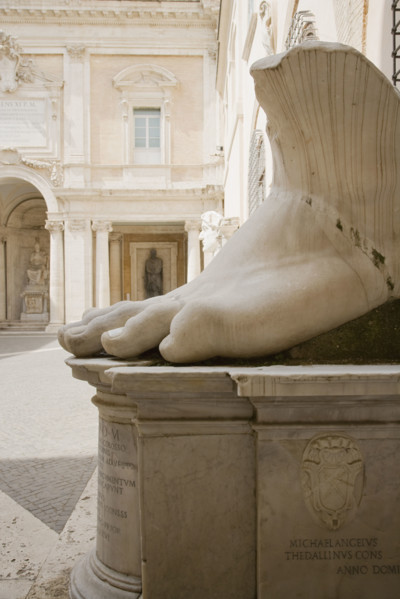 The foot of Constantine statue, Capitoline Museum, Italy.