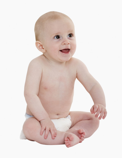 Studio shot of baby in diaper.