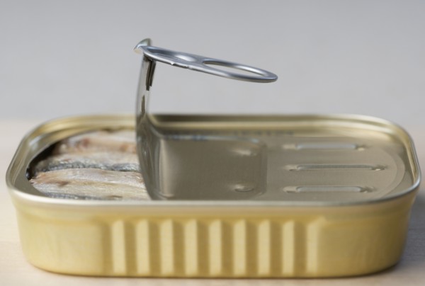 Can of sardines partly opened. Date : 2006