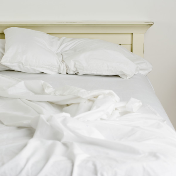 Still life of an unmade bed. Date : 2006