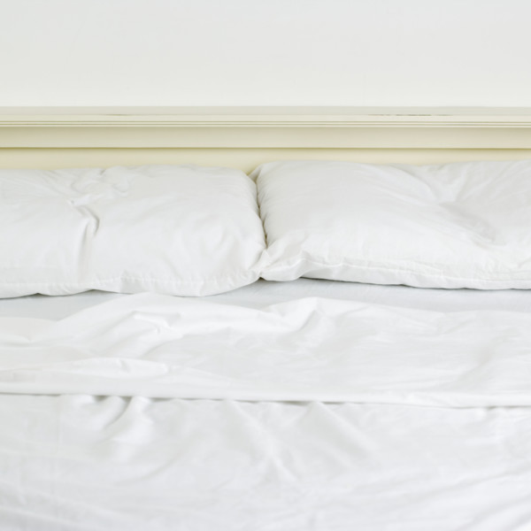 Still life of an unmade bed. Date : 2006