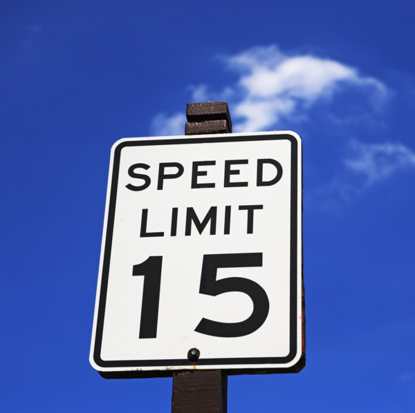 Low angle of Speed Limit street sign. Date : 2007