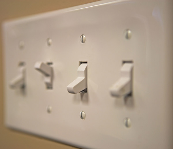 Close up of light switches. Date : 2007