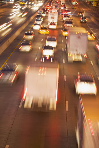 Blurred motion shot of traffic on large highway. Date : 2007