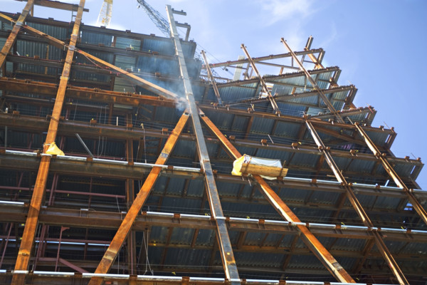 Low angle view of construction site. Date : 2007