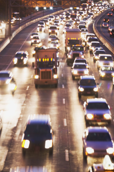 Blurred motion shot of traffic on large highway. Date : 2007