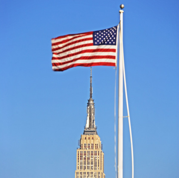 American flag over Empire State Building. Date : 2007