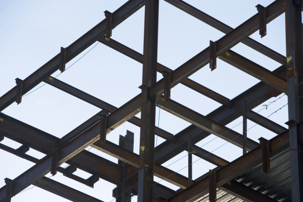 Low angle view of steel girders. Date : 2007