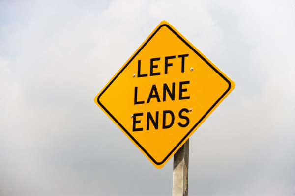 Left Lane Ends street sign. Date : 2007
