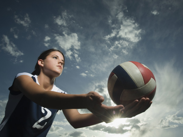 Low angle view of volleyball player. Date : 2007