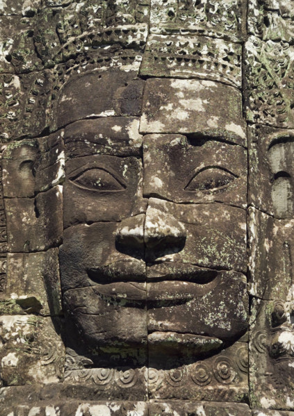 Detail at ancient Temple Angkor Thom Angkor Wat Bayon Cambodia. Date : 2006