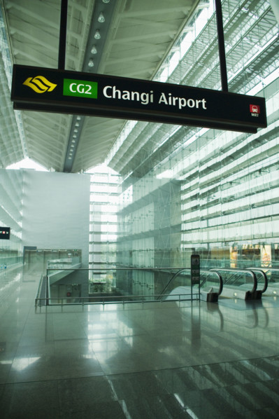Sign on MRT for Changi Airport Singapore. Date : 2006