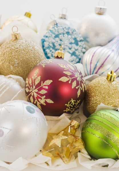 Close up of Christmas ornaments.