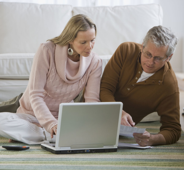 Couple paying bills.