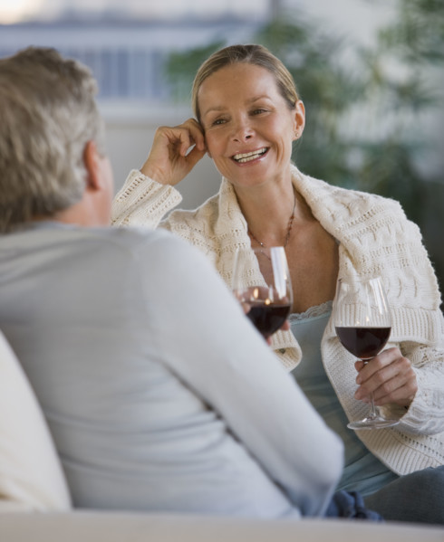 Couple drinking wine.
