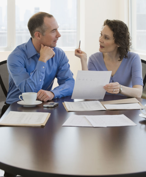 Couple paying bills.
