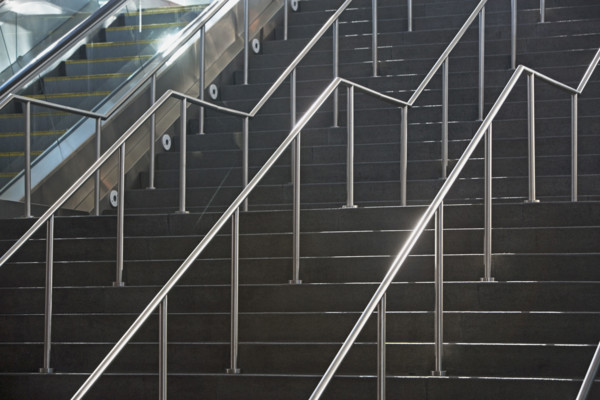 Staircase and escalator, New York City, New York, United States. Date : 2008
