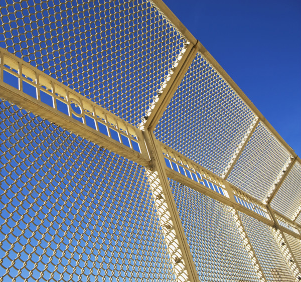 Low angle view of chain link fence. Date : 2008