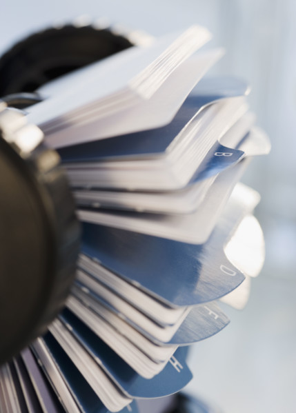 Close up of rotary card file.