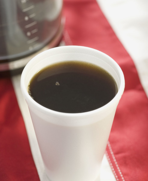 Close up of coffee in disposable cup. Date : 2008