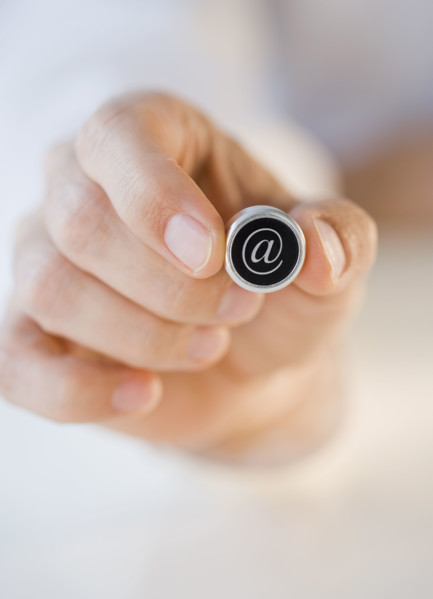 Man holding at symbol.