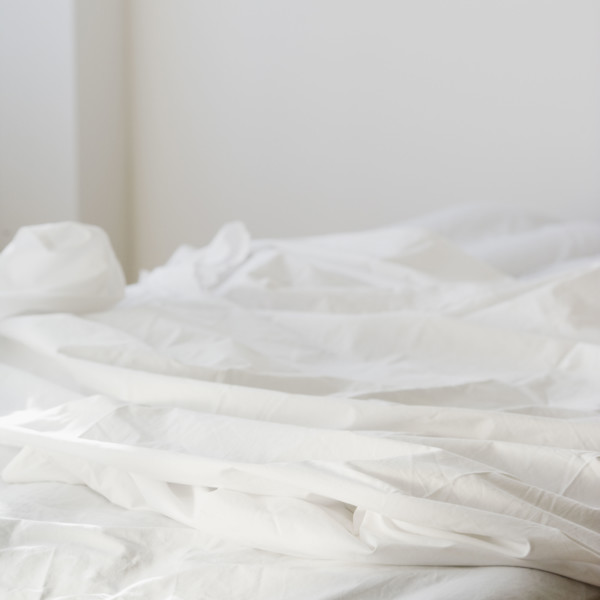 Close up of unmade bed. Date : 2008