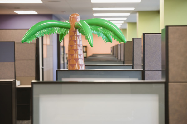 Inflatable palm tree in office. Date : 2008